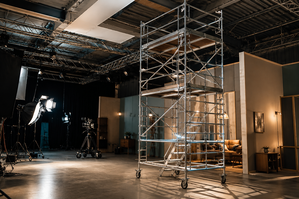 Estructura de andamio con equipo de iluminación en plató de rodaje para cine y televisión