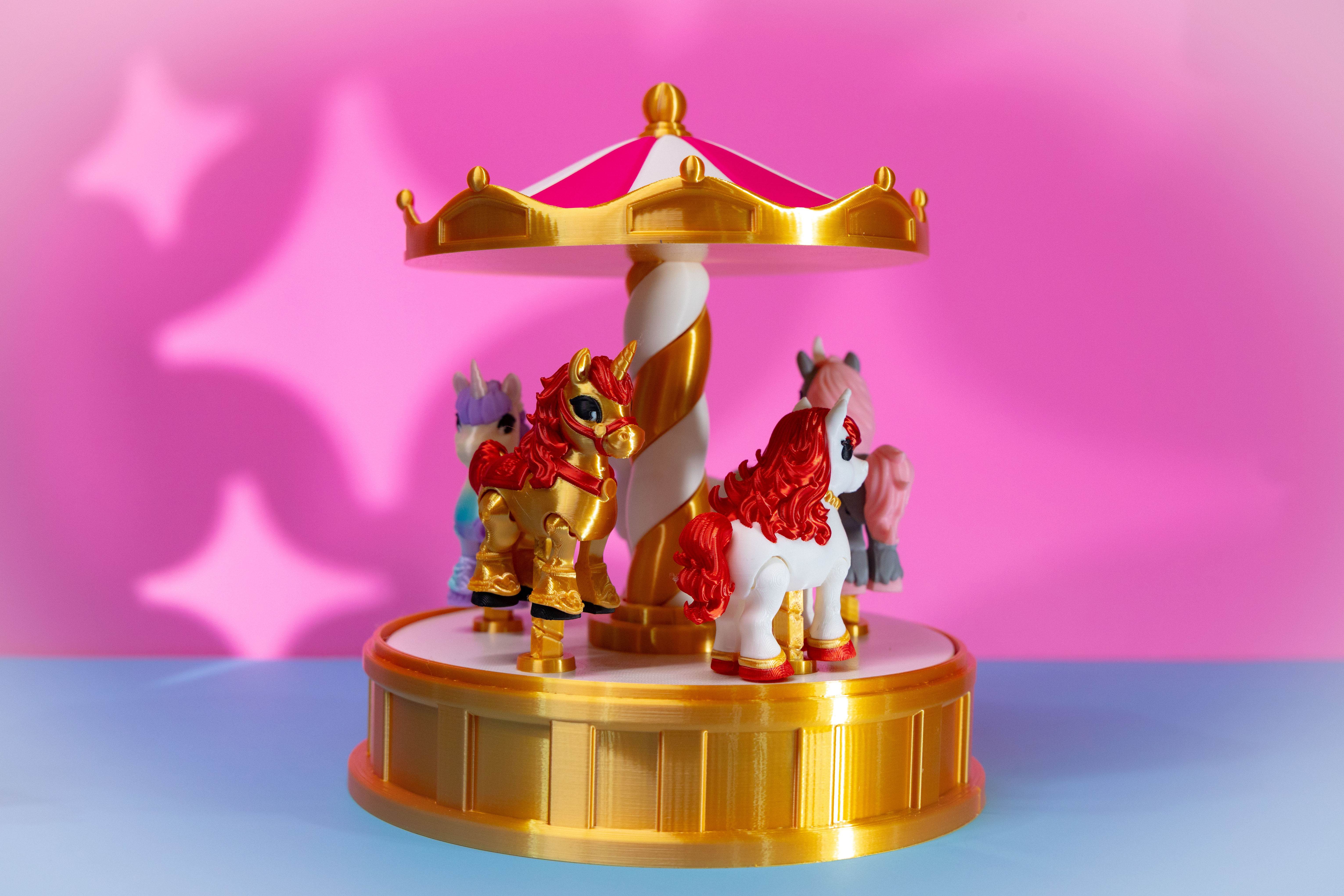 Carousel Hand-Spun with Moving UnicornHorses