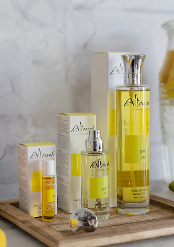 la joie huile, concentré parfum et gommage altearah bio