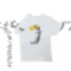 White t-shirt with Revolution print and a person raising a flag