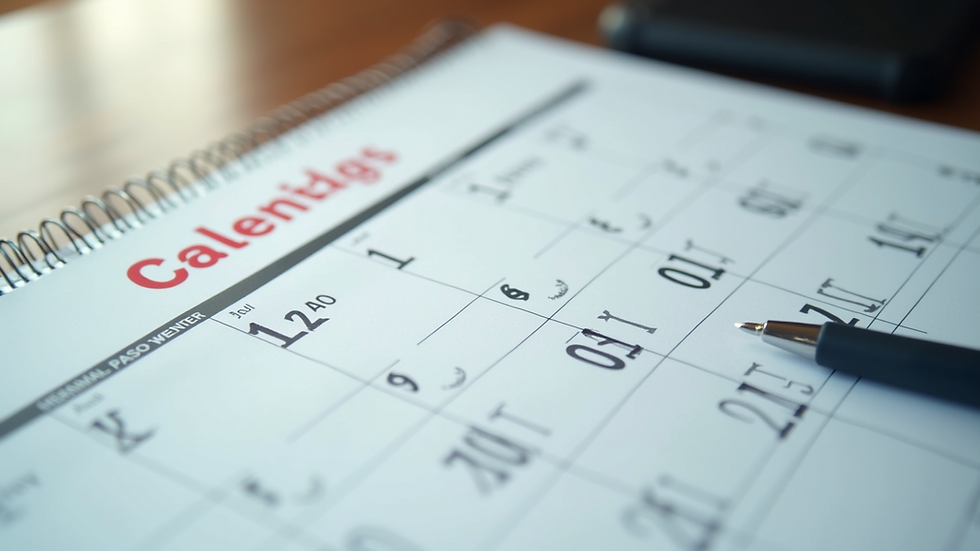 Close-up view of a calendar with marked dates for RDSP contributions