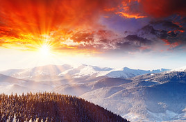 Snowy Mountain Sunset 