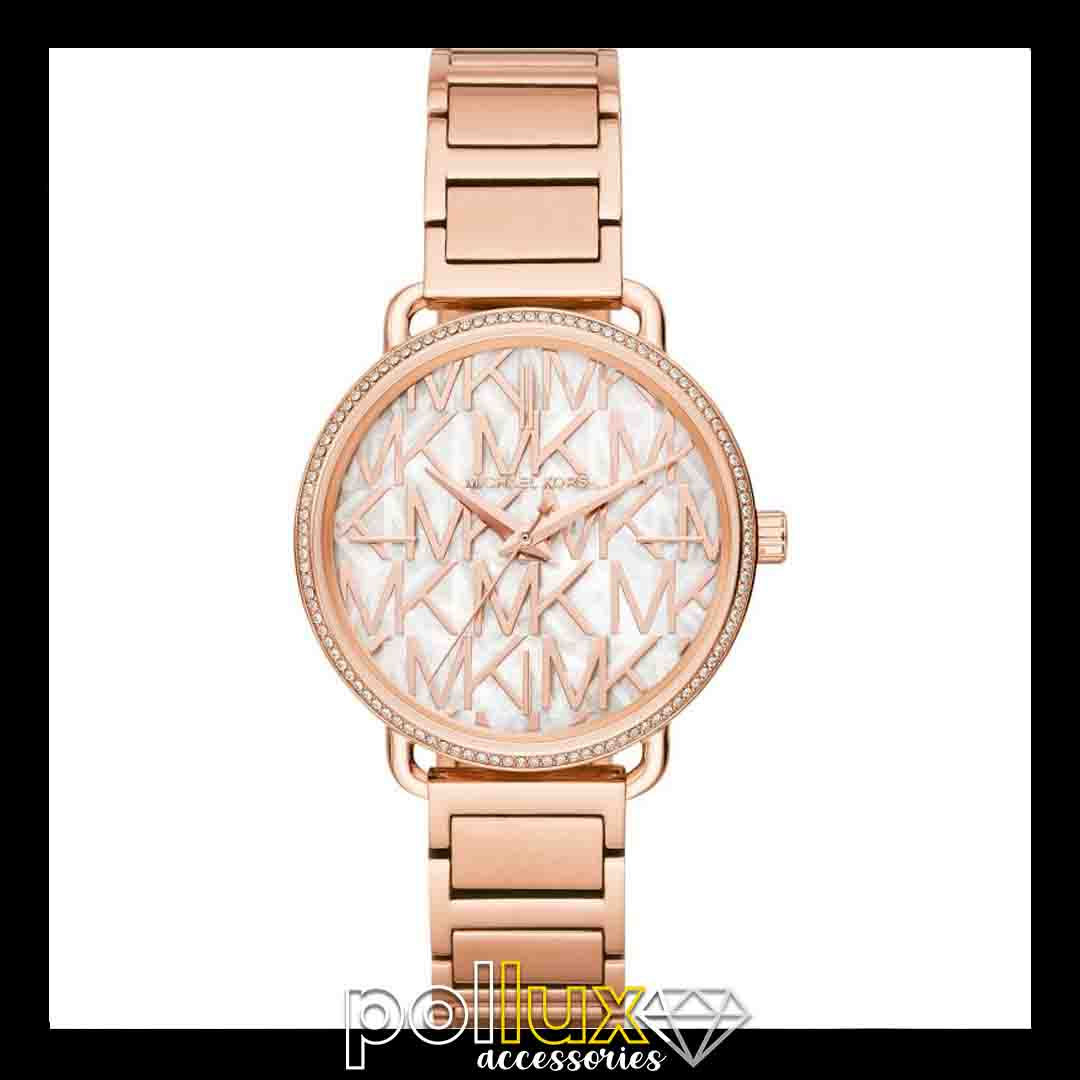 Michael Kors Portia Layered MK Initials Rose-gold tone Ladies Watch