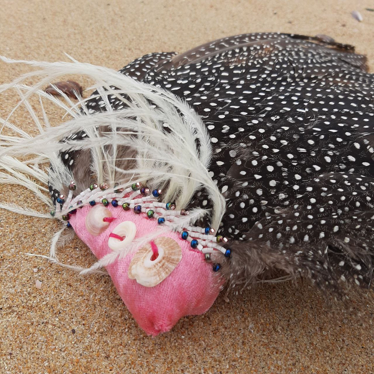 🌊💖 Guinea Fowl - Smudge Feather Fan - Left Hand
