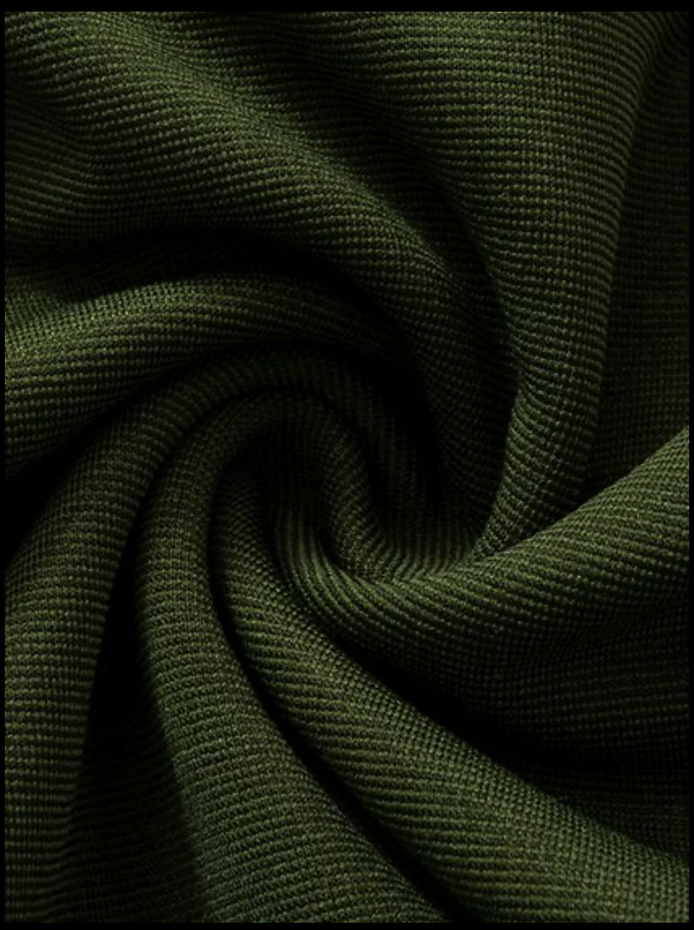 Thumbnail: Close-up of olive green fabric with texture and spiraling folds.