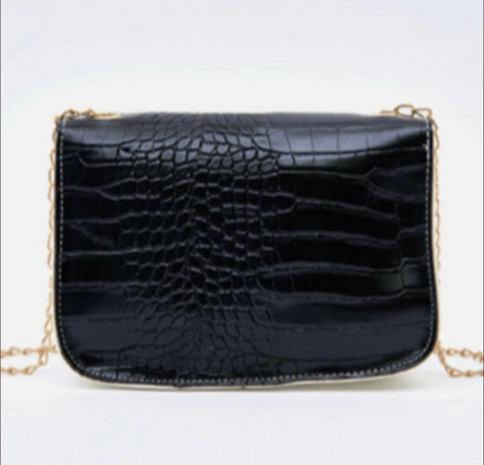 Thumbnail: Black leather crossbody bag with a gold chain and crocodile texture