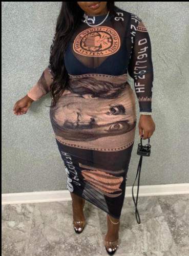 money print bodycon dress eleven44 Women's Modal Long Sleeve Side-Split Dress main image 1