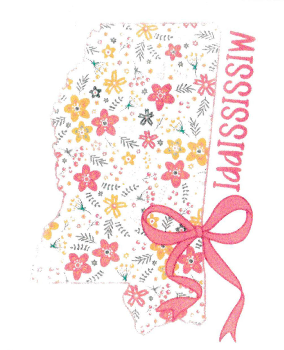 State of Mississippi with Pink Bow Notecards