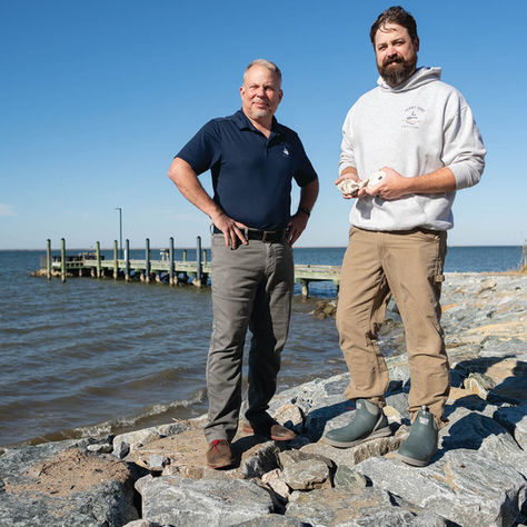 Left: Ferry Cove President and CEO Stephan Abel with hatchery manager Steven Weschler. —Photography by Mike Morgan