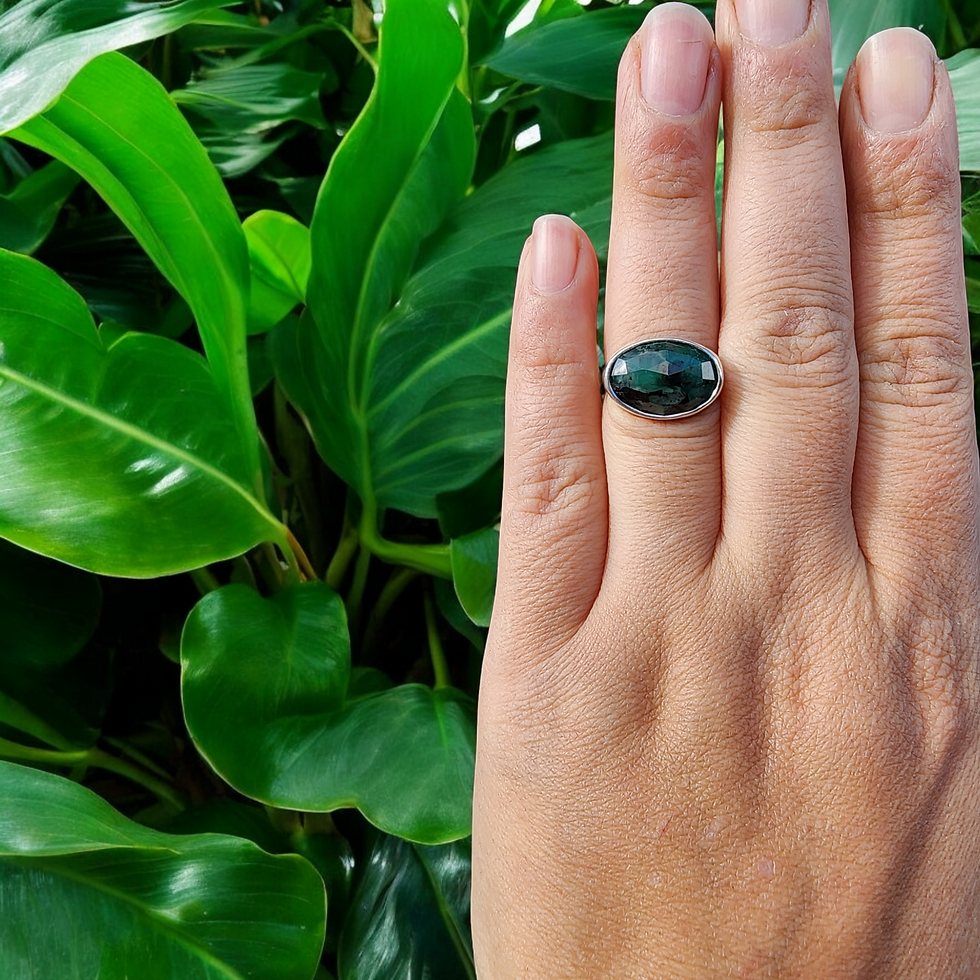 Thumbnail: Raw Emerald Sterling Silver Ring Size 6