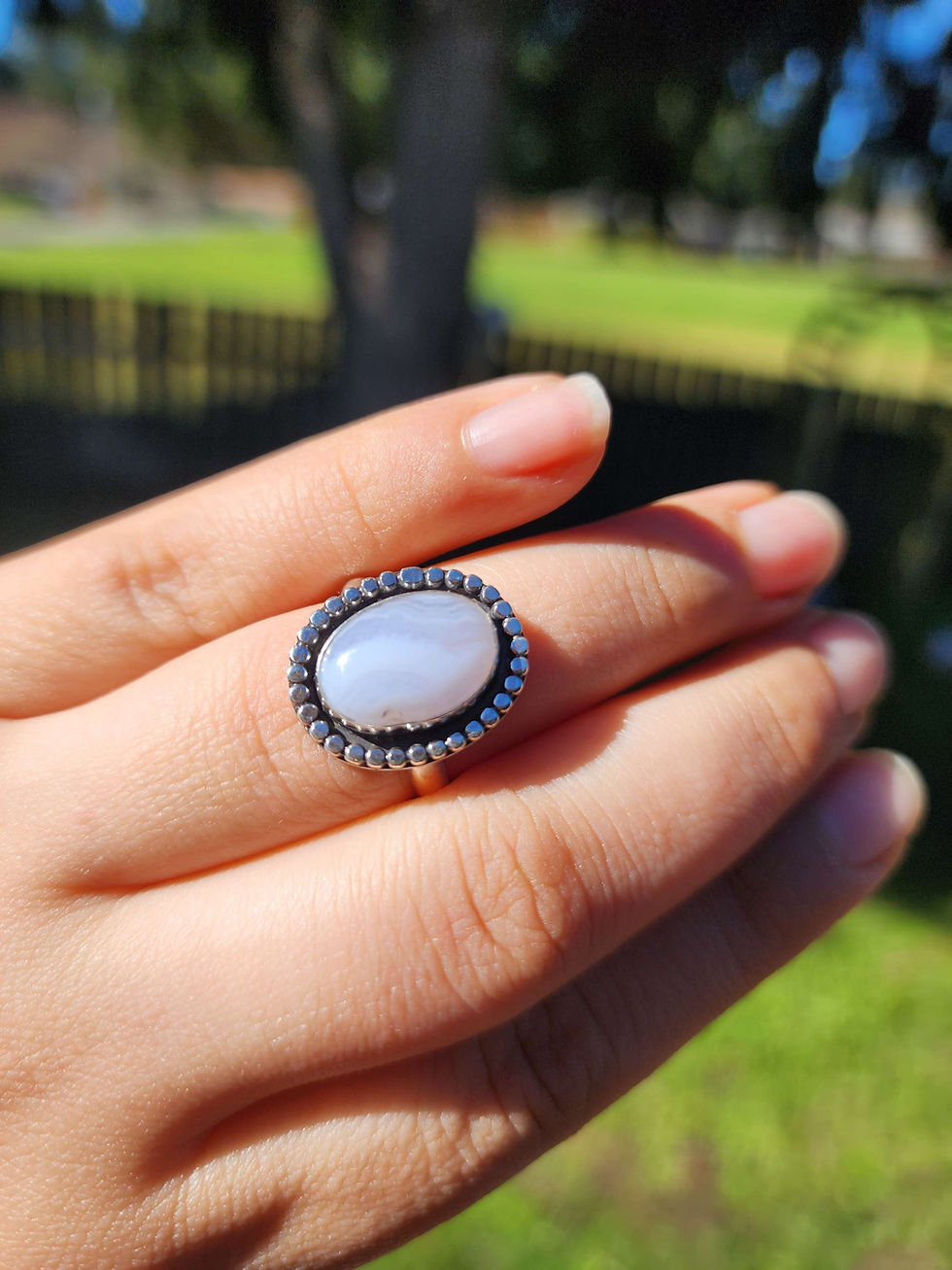 Thumbnail: Blue Lace Agate Sterling Silver Ring Size 6.75