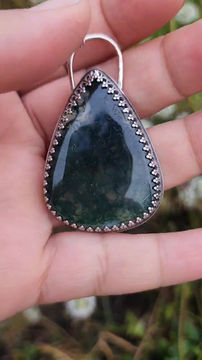 Thumbnail: Moss Agate Sterling Silver Necklace with 16in Sterling Silver Chain