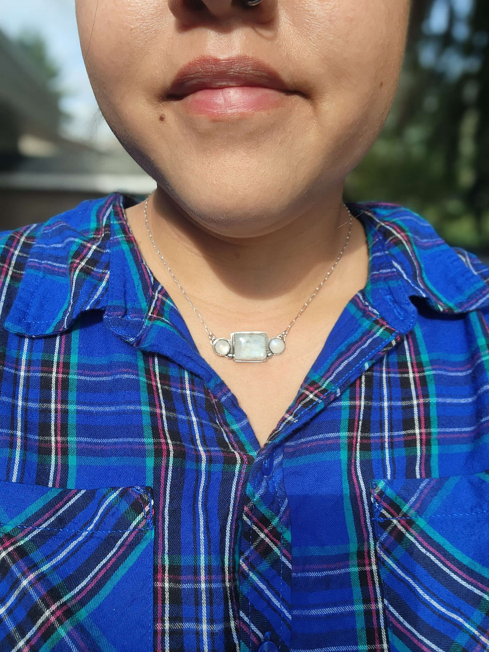Thumbnail: Triple Moonstone Sterling Necklace with 16in Chain (can be adjusted)