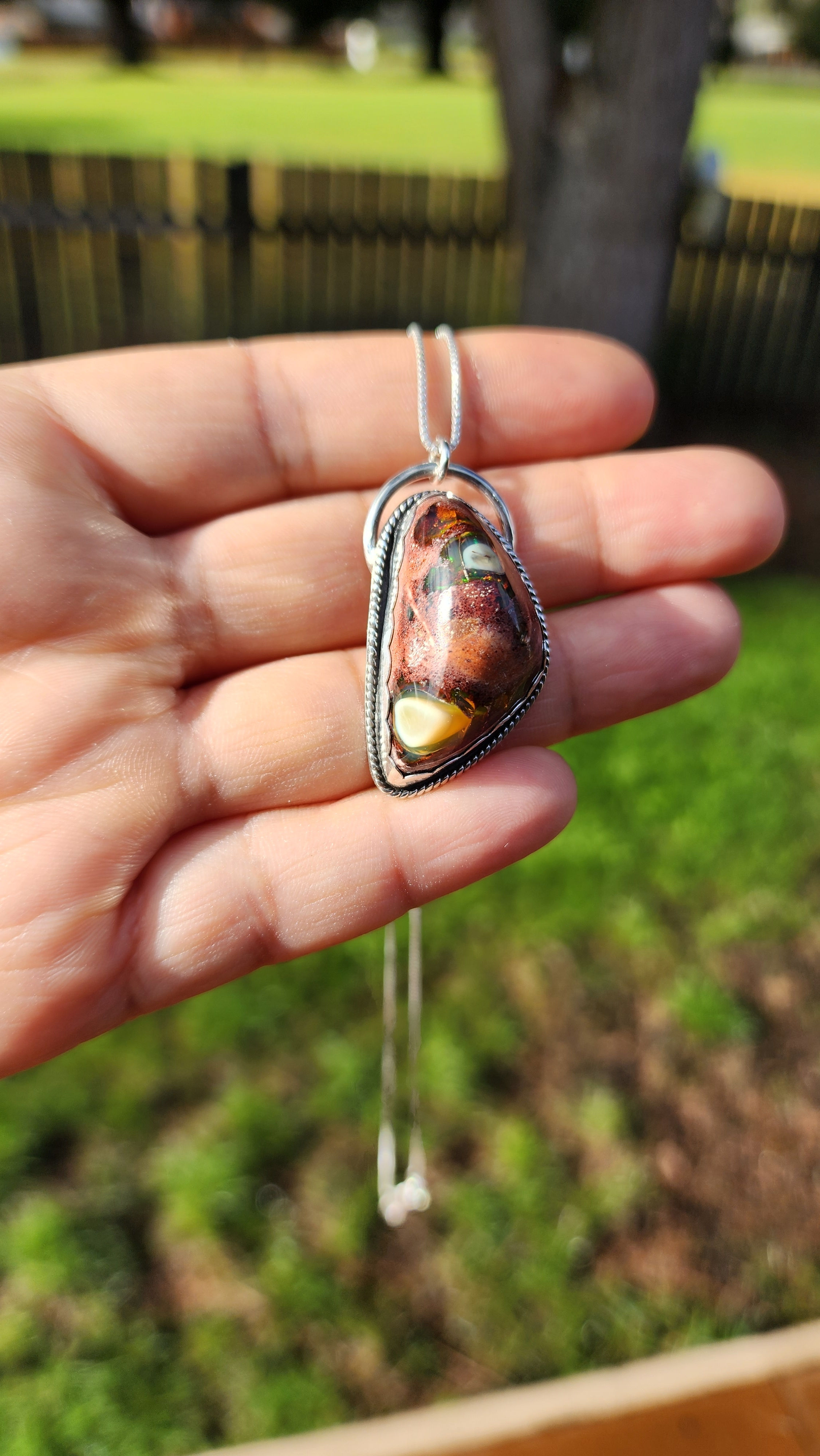 Cantera Opal Sterling Silver Necklace with Sterling Silver Chain