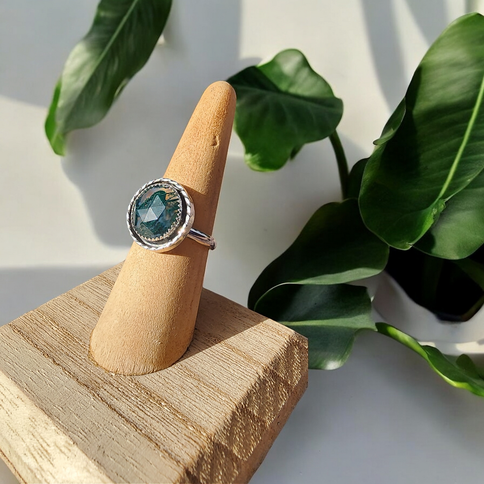 Moss Agate Sterling Silver Ring Size 7