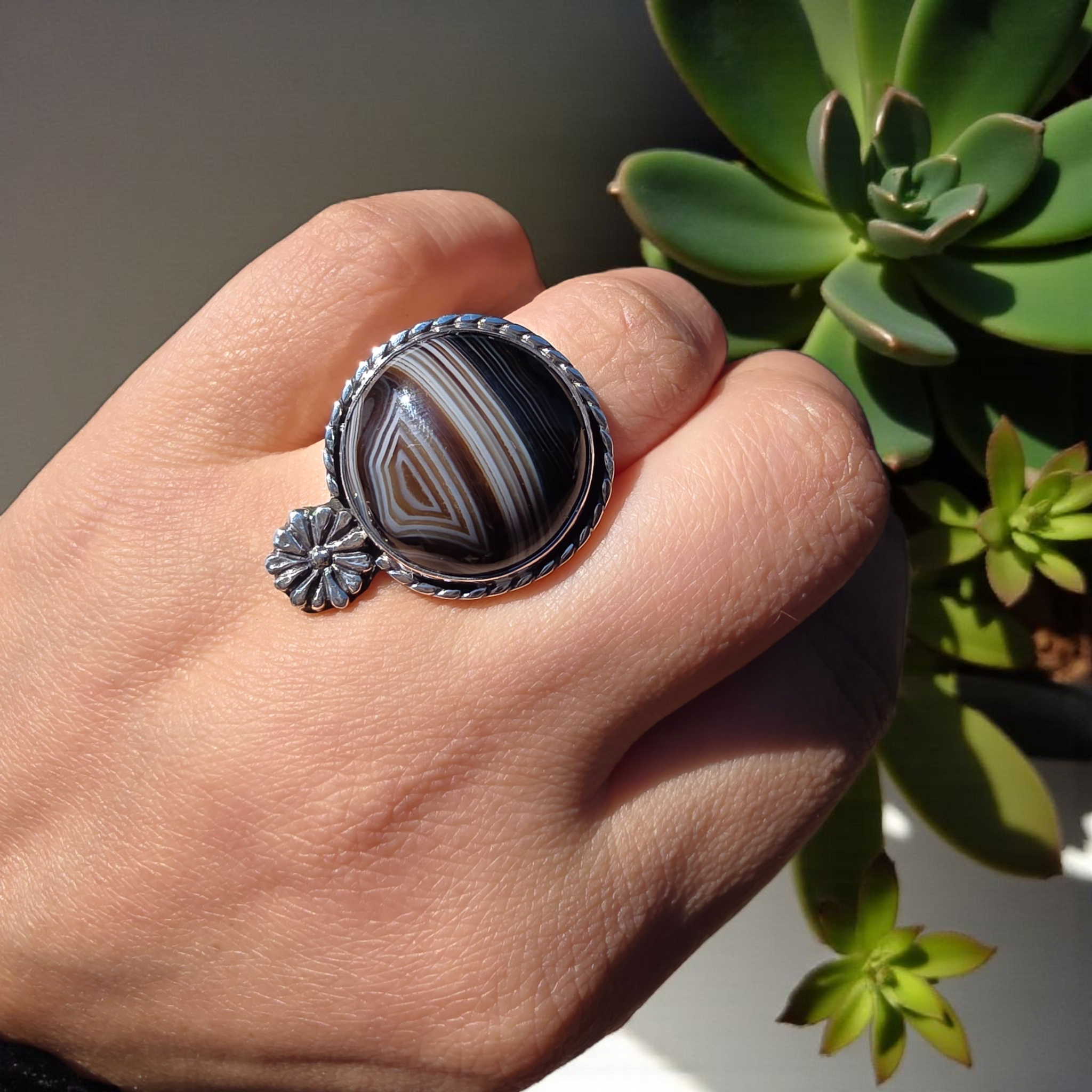 Black Sardonyx Sterling Silver Ring Size 6.75