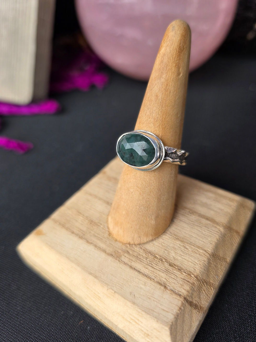 Thumbnail: Raw Emerald Sterling Silver Ring Size 8.5