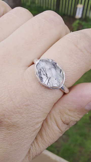 Thumbnail: Tourmalated Quartz Sterling Silver Ring Size 9.5