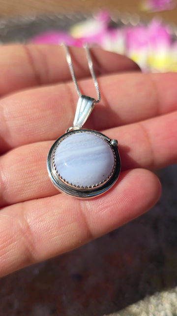 Thumbnail: Blue Lace Agate Sterling Silver Necklace with Sterling Silver Chain