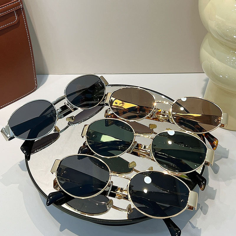 Thumbnail: Retro Steampunk Sun Protection Sunglasses Vintage New Women's Metal Oval Sunglas
