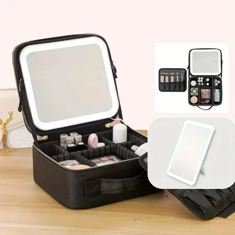 Thumbnail: Travel makeup bag with Lighted Mirror 3 Color Setting LED Train Case Cosmetic Ba