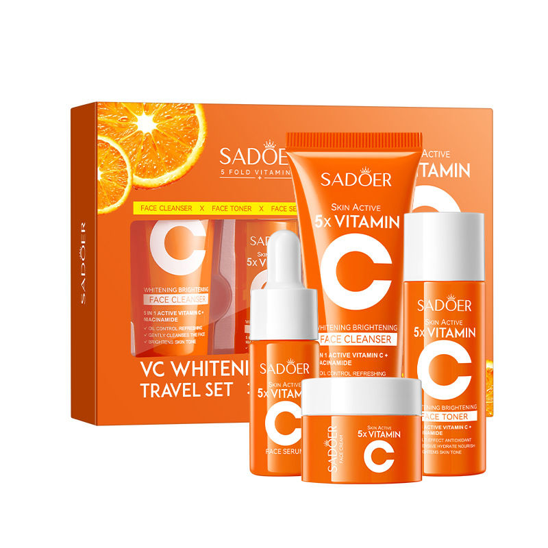 Vitamin C Moisturizing Travel Skincare Set - Cleanser, Toner, Serum, and Face Cr