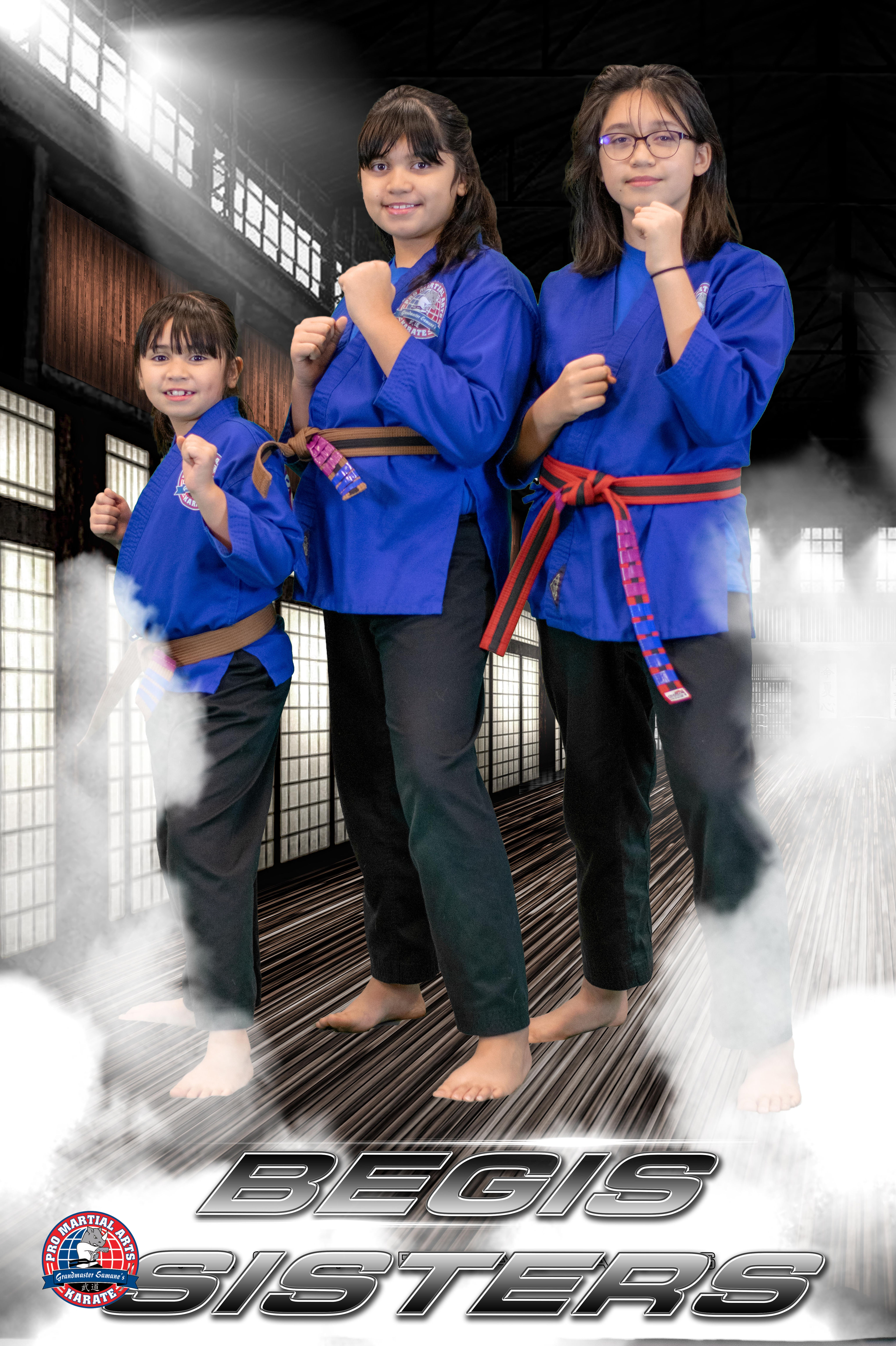 Begis sisters at attention in dojo