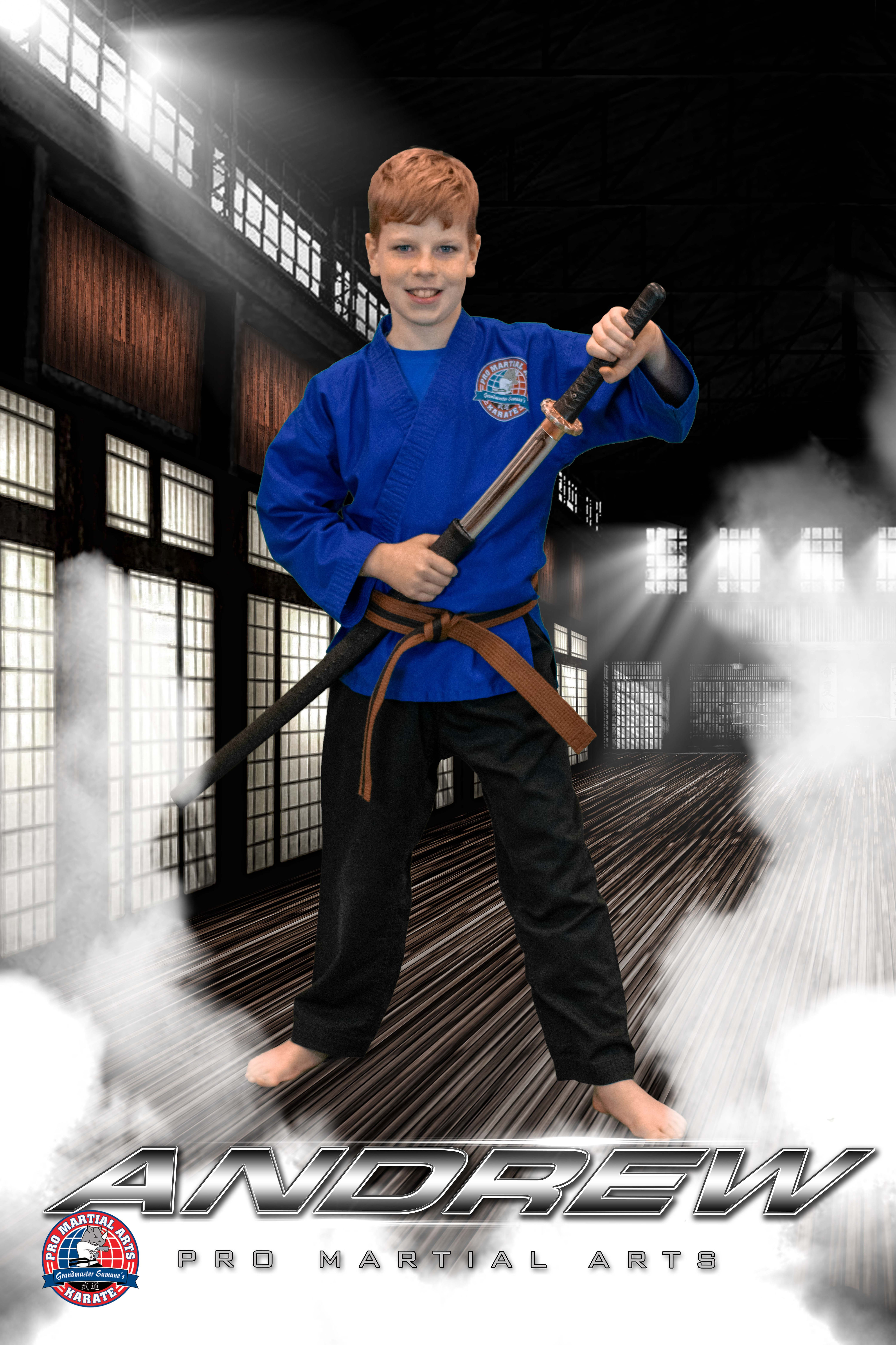Andrew with weapon in dojo