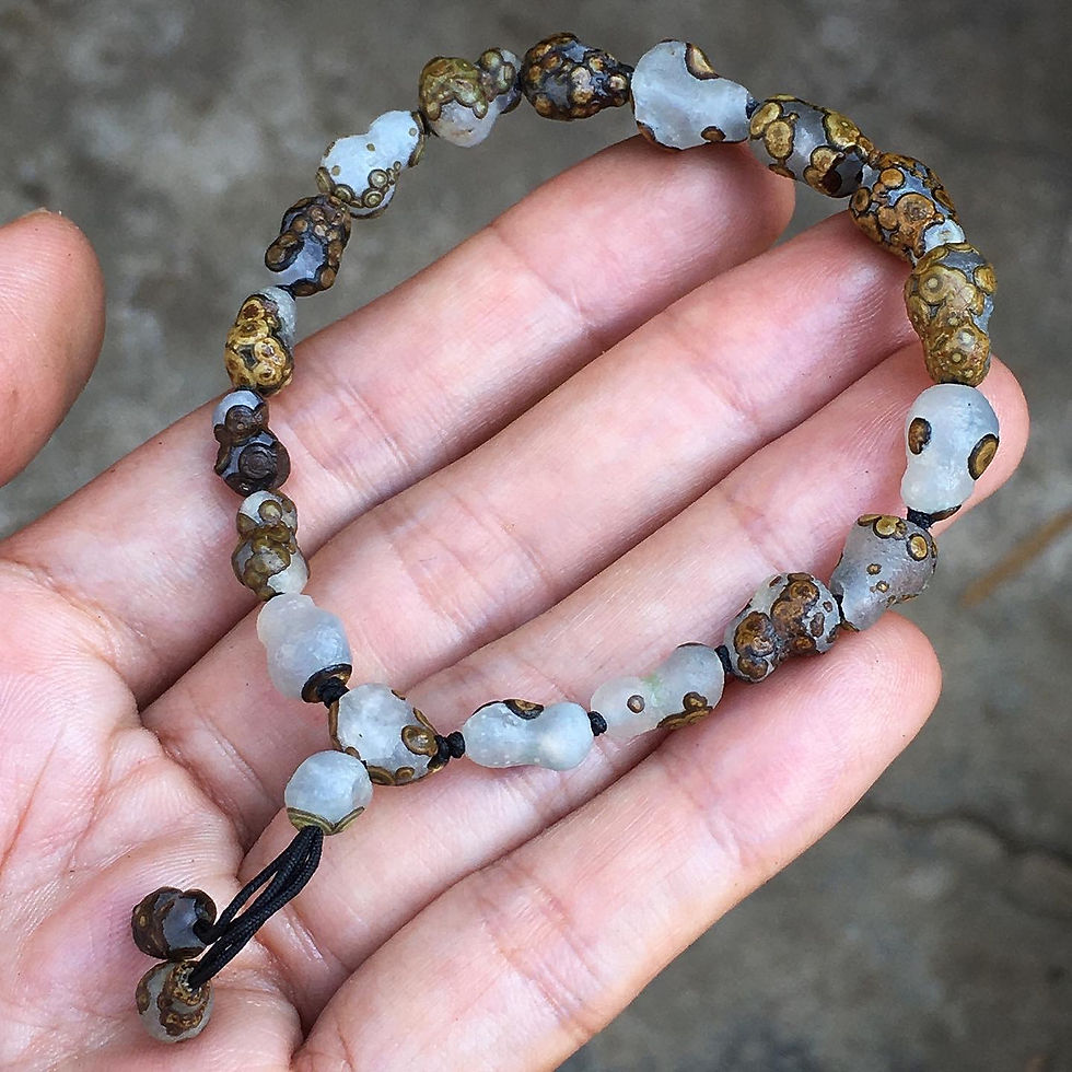 サムネイル： Gobi Agate | 天然原石 卓資山 白底金錢眼 壺蘆 戈壁瑪瑙 手鏈 2