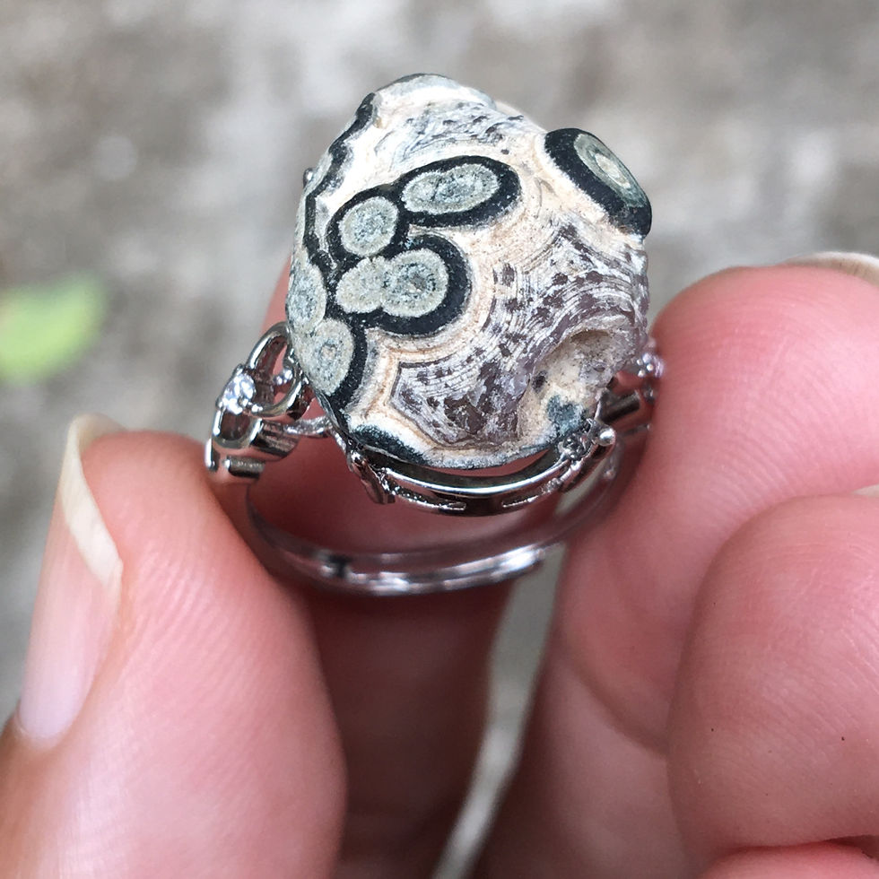 サムネイル： Gobi Agate | 天然原石 綠 眼睛石 蓮花 戈壁石 指環