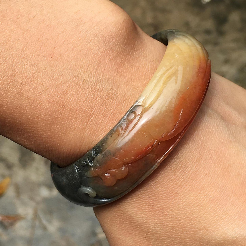 縮圖：Jade | 天然 籽料 重生 不死鳥 火鳳凰 雕刻 金絲玉 手鐲 55.5