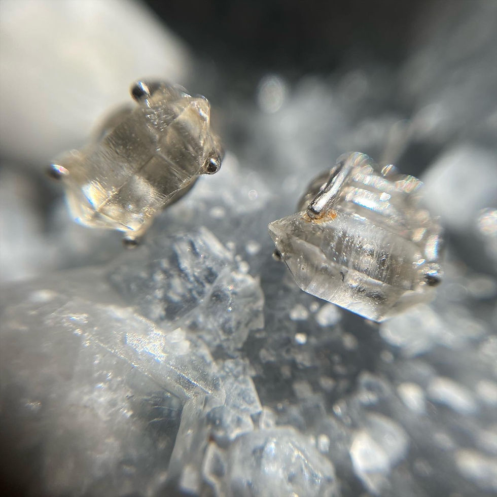 縮圖：雙尖 白水晶 閃靈鑽 標本 耳環