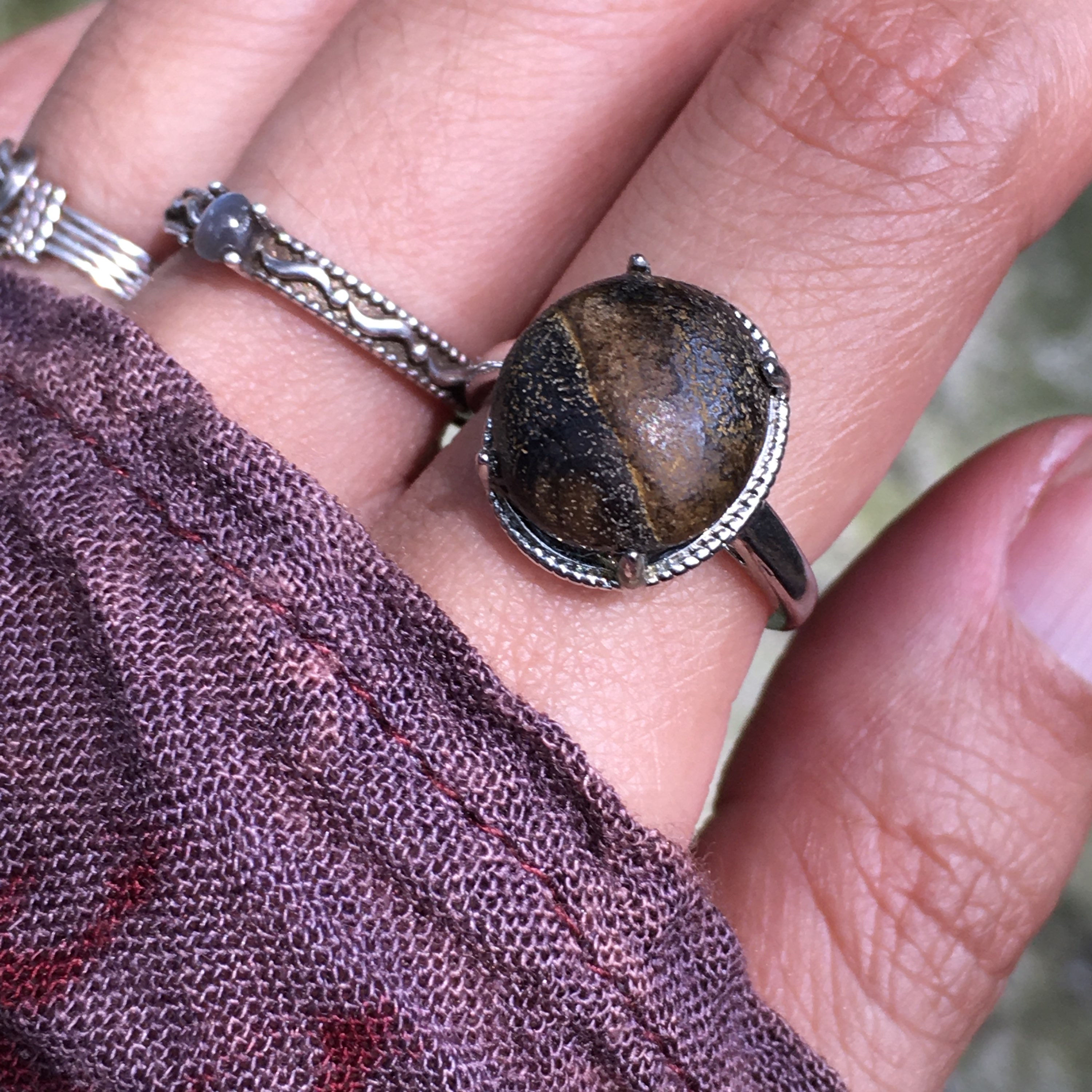 Gobi Agate | 天然原石 戈壁石 條子 啡黑 眼睛石 指環