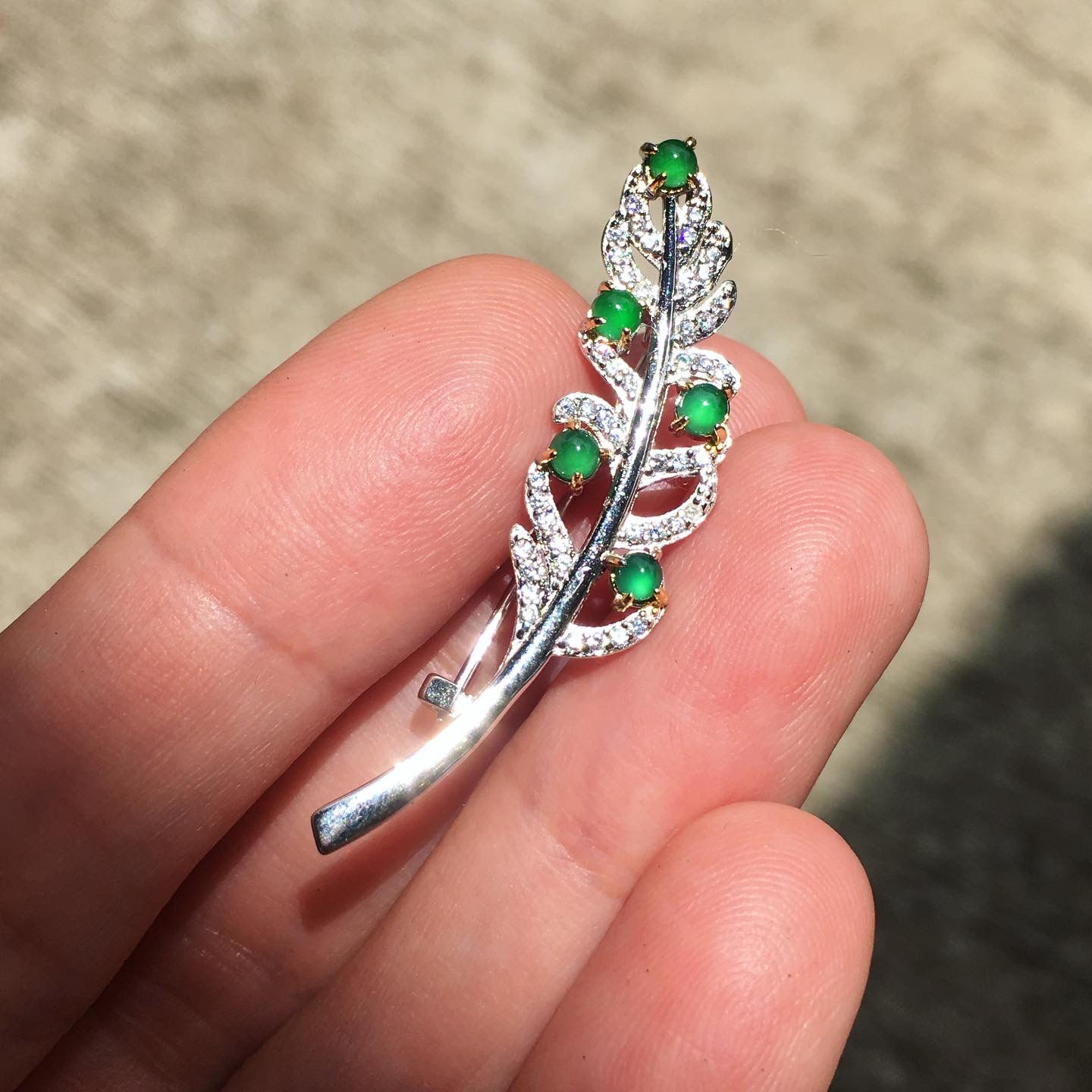 Jade | 冰透 貓眼 翡翠 羽毛 扣針