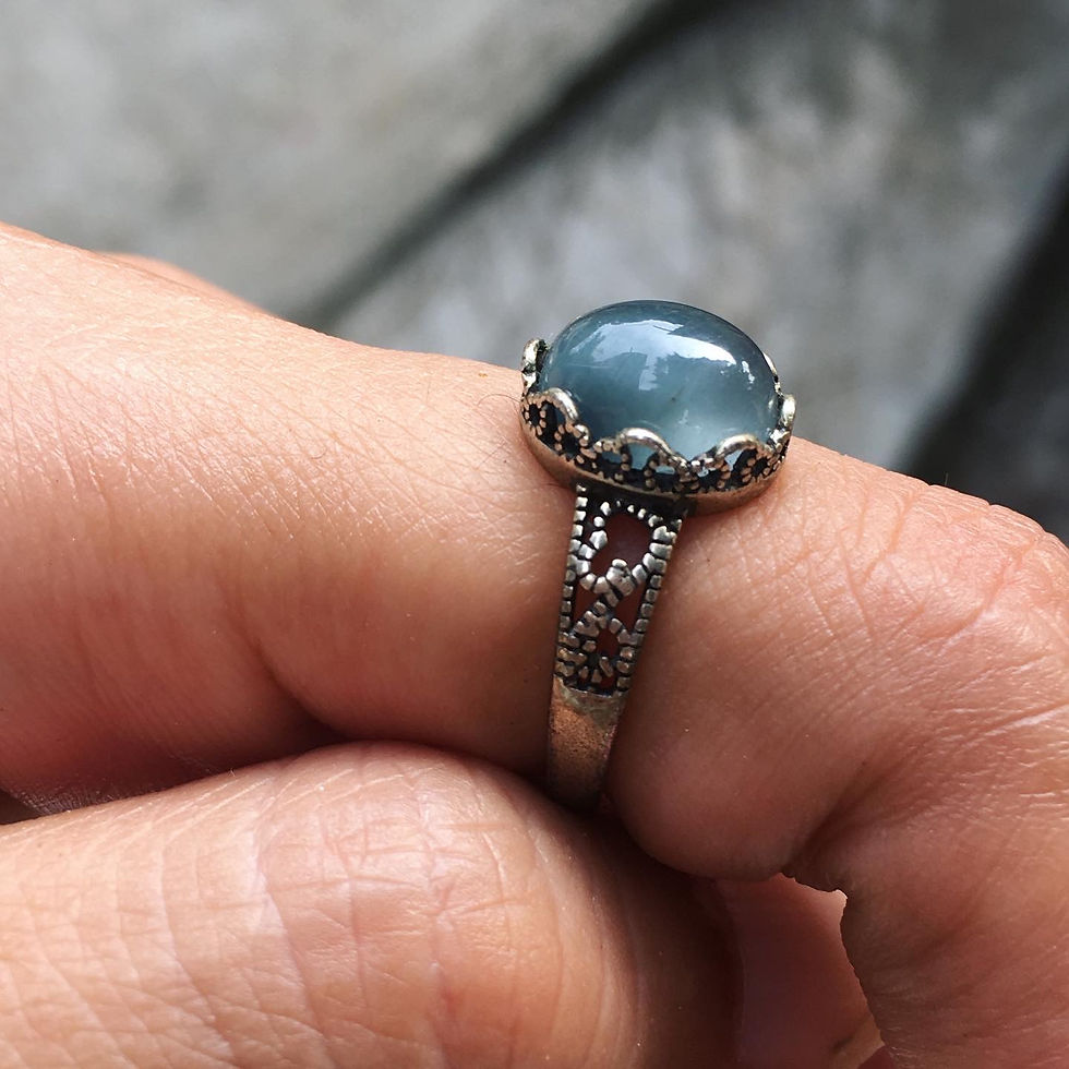 サムネイル： Rutilated Quartz | 中性款 天然石 灰藍 兔毛水晶 雕花 指環 的副本