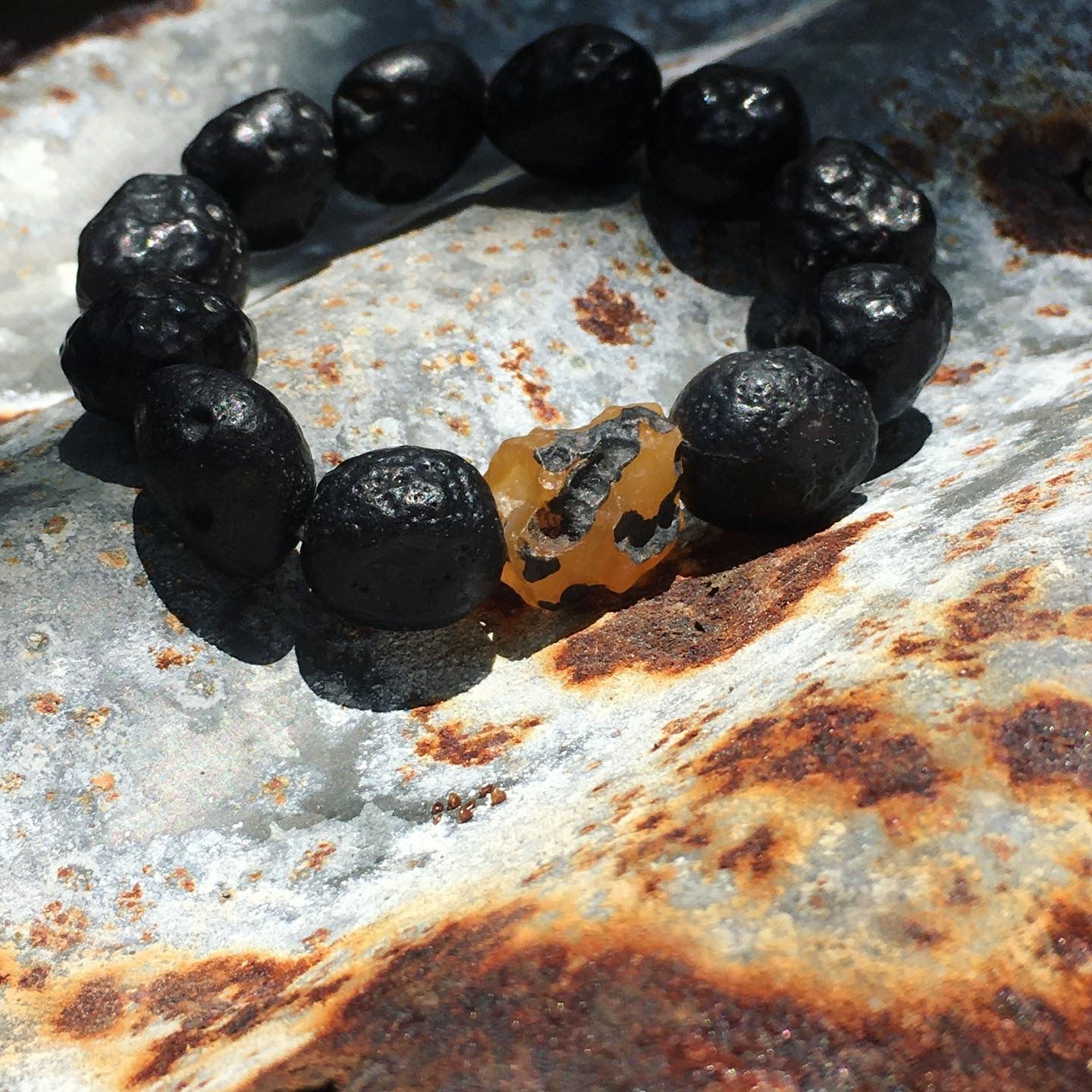 Gobi Agate | 戈壁瑪瑙 草花黃糖 黑珍珠 手鏈