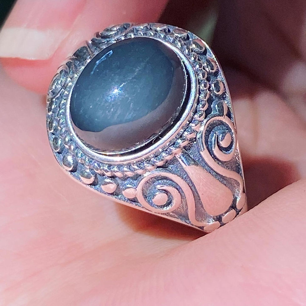 サムネイル： Rutilated Quartz | 中性款 天然石 灰藍 兔毛水晶 雕花 指環