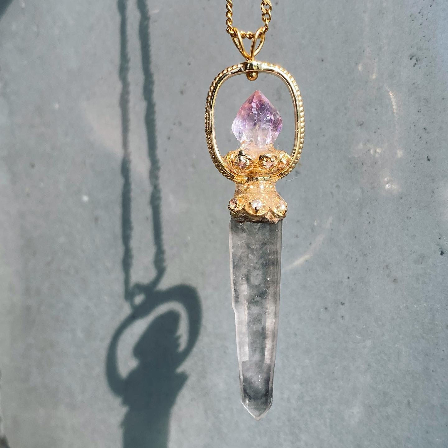 紫水晶 灰銀幽靈 原石 頸鏈 MIN48