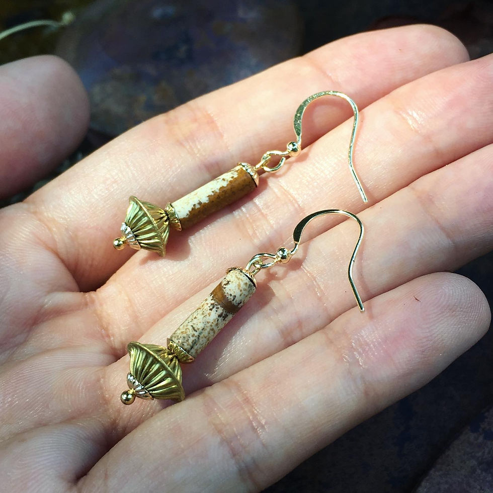 縮圖：天然石 圖畫石 鐘擺 耳環
