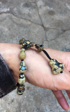 サムネイル： Gobi Agate | 天然原石 卓資山 黑底金錢眼 壺蘆 戈壁瑪瑙 手鏈 2