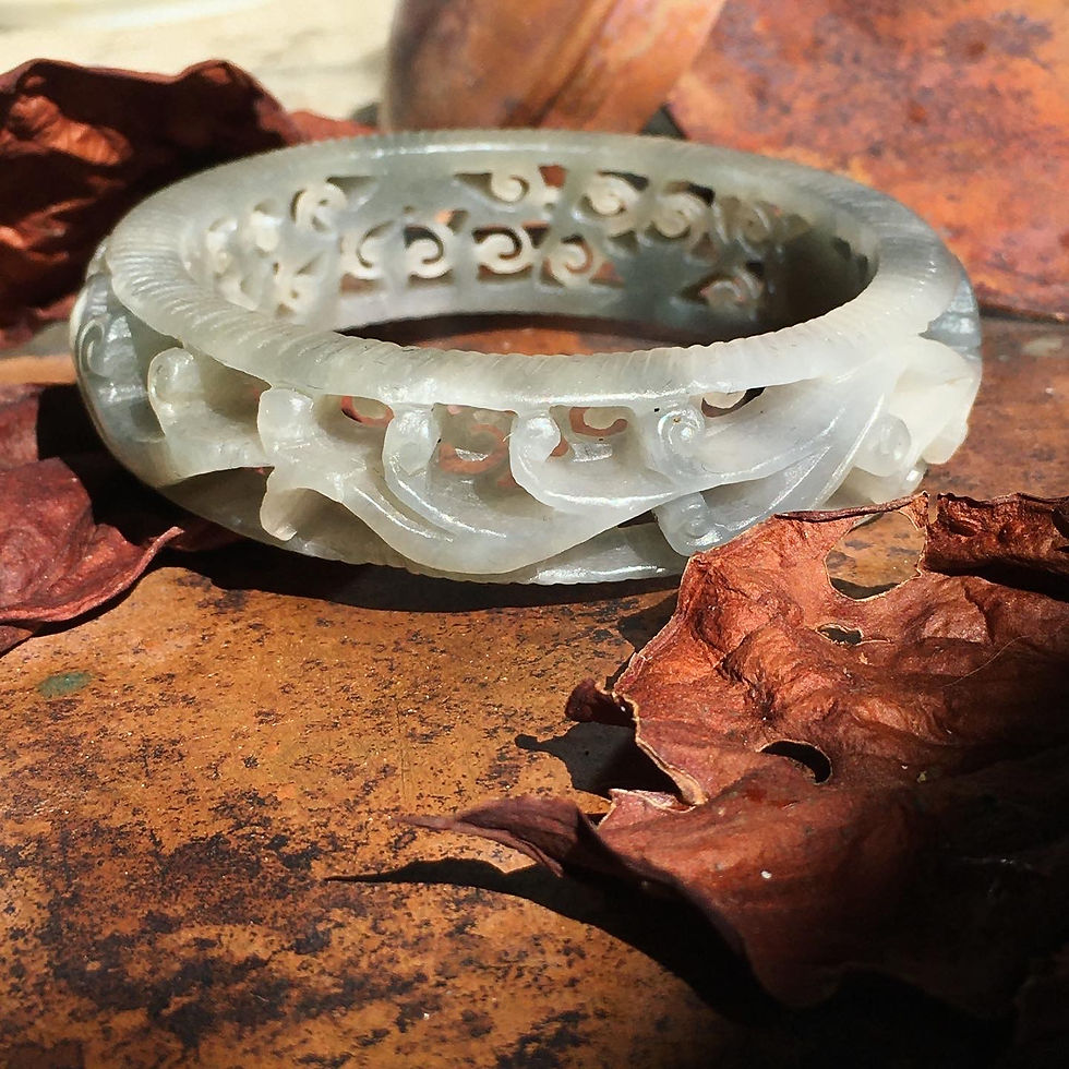 縮圖：Jade | 手工雕刻 縷空 金魚 藕粉 煙紫 和田玉 手鐲 56.5