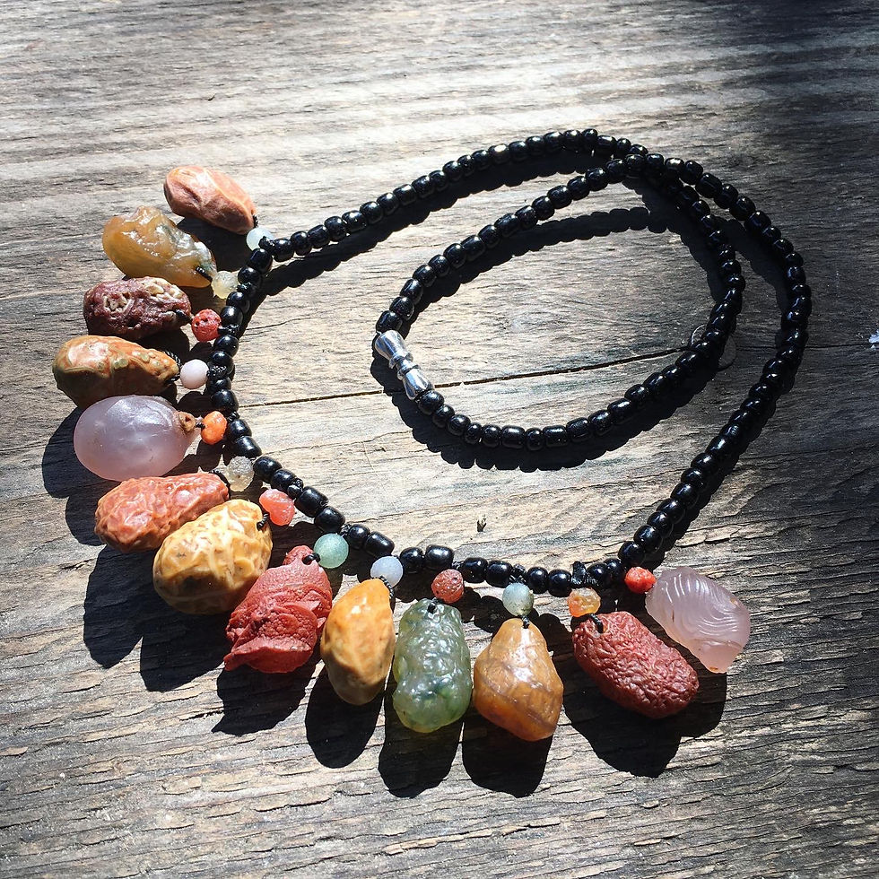 サムネイル： Gobi Agate | 天然原石 戈壁瑪瑙 民族款 筋脈石 頸鏈