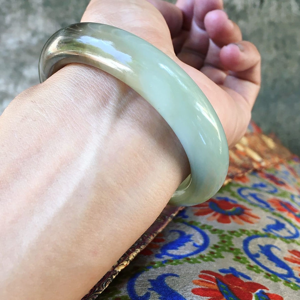 サムネイル： Jade | 半半 和田玉 且末糖 灰淡藍綠 手鐲 55.4