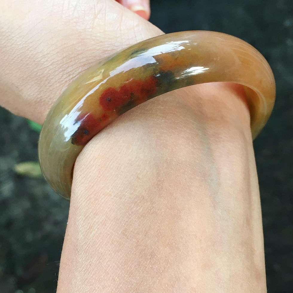 サムネイル： Jade | 天然 籽料 一枝紅花 金絲玉 手鐲 54.6