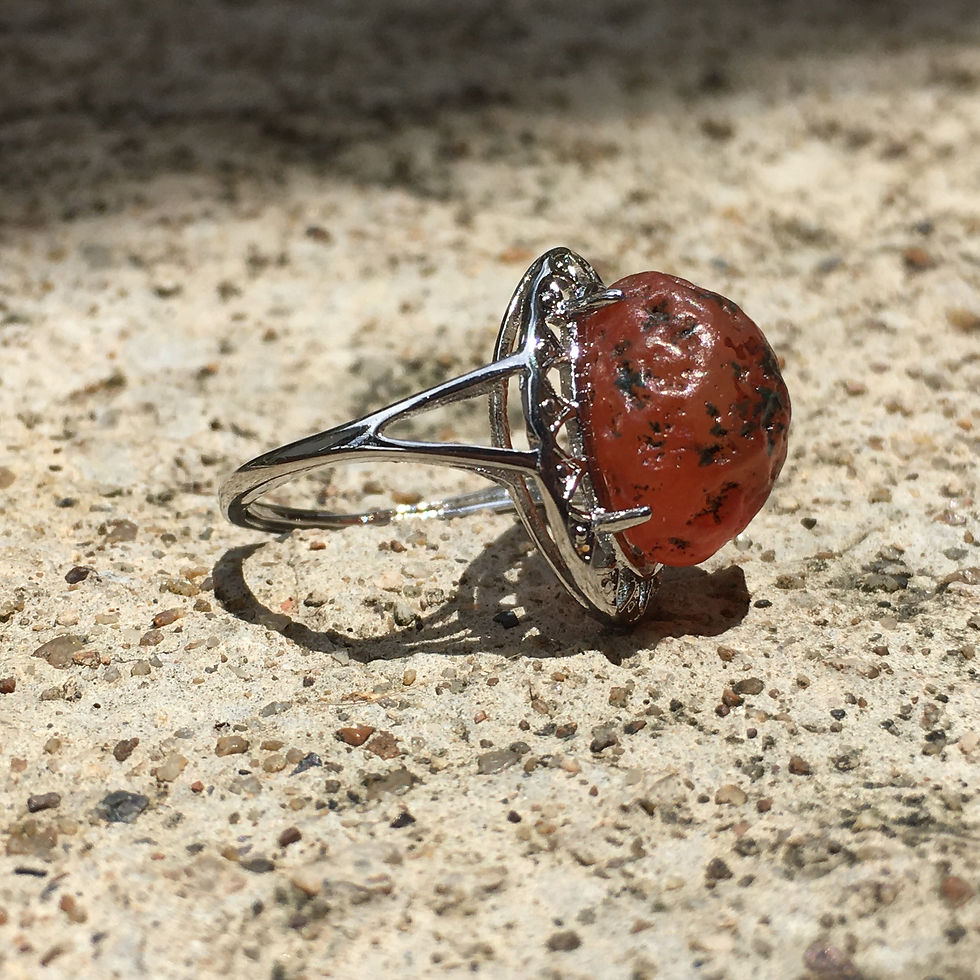 縮圖：Gobi Agate | 天然原石 戈壁瑪瑙 紅綠草花 紅糖 指環