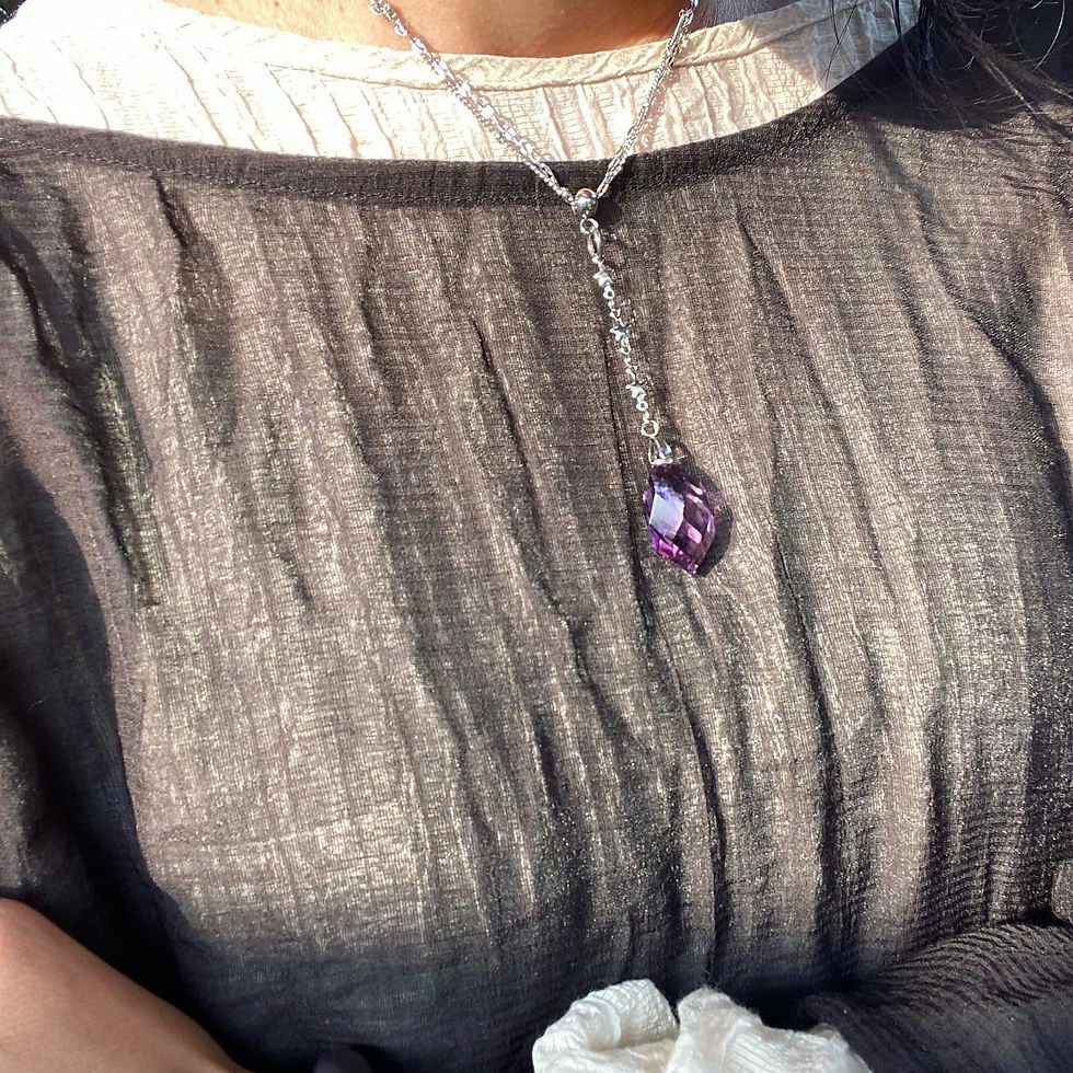 サムネイル： Rainbow in Amethyst | 濃色 天使指紋 彩虹 烏拉圭 紫水晶 水滴 雙層星星 頸鏈