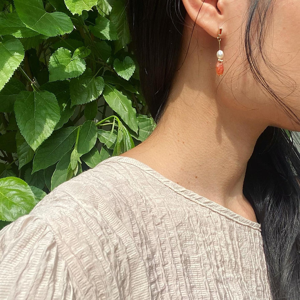 Thumbnail: 戈壁石 糖心 紅 珍珠 耳環
