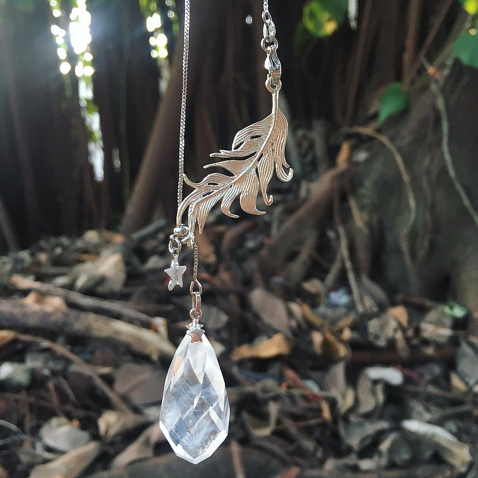 サムネイル： Angel Feather Quartz | 天然 藍針 白水晶 水滴 天使羽毛 頸鏈