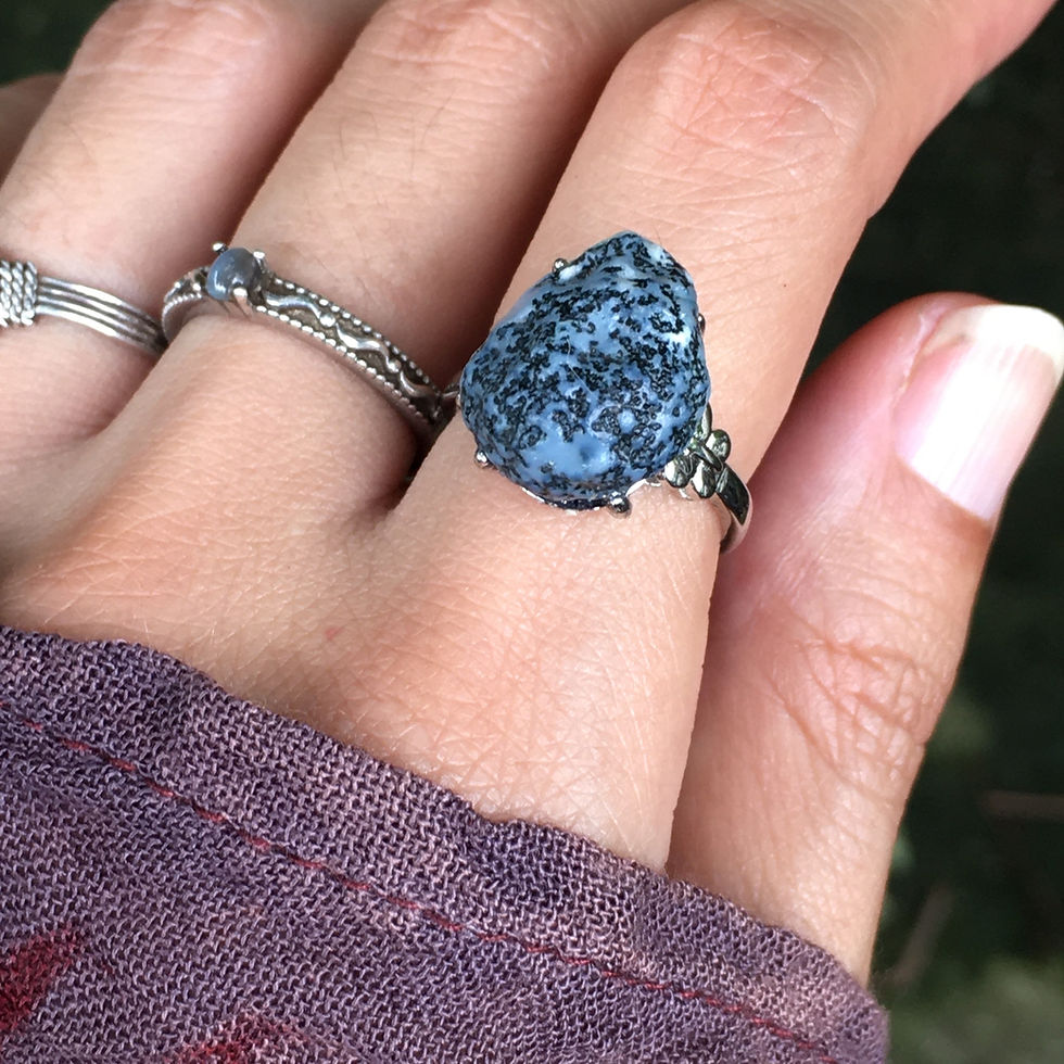 縮圖：Gobi Agate | 天然原石 戈壁瑪瑙 灰藍 草花 指環