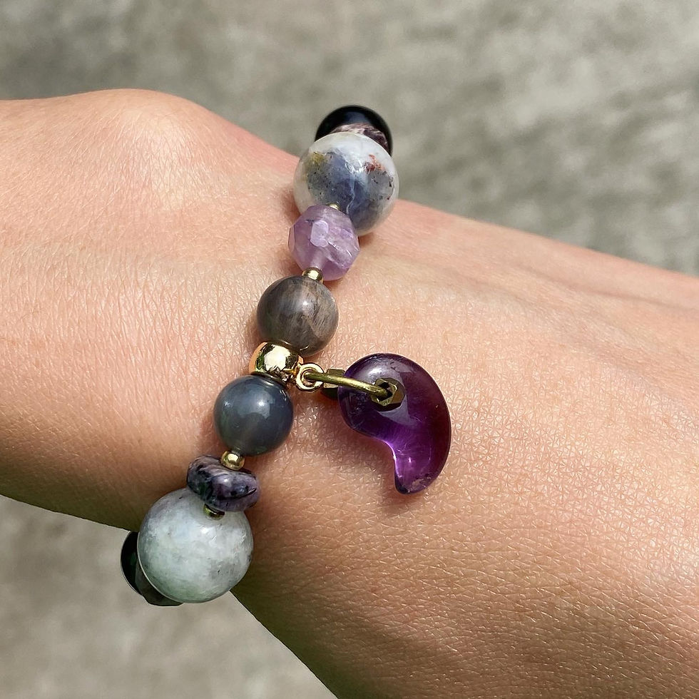 縮圖：紫水晶 勾玉 太陽骨幹 堇青石 紫龍晶 手鍊 